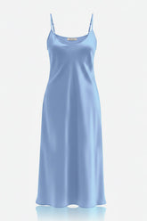 Powder Blue Satin Slip Dress – Bias Cut Resort & Cruise Wear Midi
