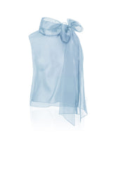 Powder Blue Sheer Organza Tie Neck Blouse