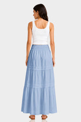 Powder Blue Smocked Waist Maxi Skirt – Tiered Cotton Skirt
