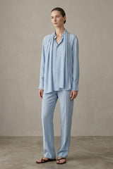 Scarf-Detailed Silk-Georgette Shirt in Powder Blue