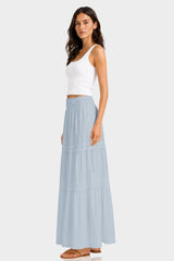 Dusty Blue Flowy Cotton Maxi Skirt with Pockets – Summer Cotton Skirt