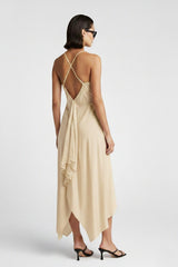 Champaign Spaghetti Strap Midi Scarf Dress