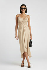 Champaign Spaghetti Strap Midi Scarf Dress