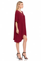 Burgundy Lace-Up Short Kaftan Dress