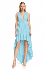 Aqua Blue Long Silk Dress