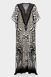 Brown Animal Print Convertible Silk Kaftan Maxi Dress