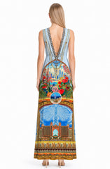 Blue V Neck Maxi Dress