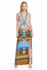 Blue V Neck Maxi Dress
