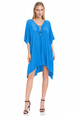 Cobalt Blue Viscose Silk Off-Shoulder Kaftan Cover-Up