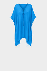 Cobalt Blue Viscose Silk Off-Shoulder Kaftan Cover-Up