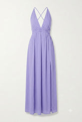 Cut Out Neck Maxi Dress in Light Purple