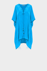 Aqua Blue Lace-Up Short Kaftan Dress