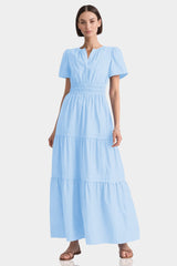 Sky Blue Smocked Waist Cotton Dress – Cotton Resort Wear
