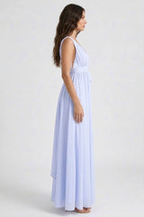 Chiffon Ice Blue V-Neck Bridesmaid Dress – Elegant Maxi Gown