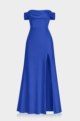 Elegant Sapphire Blue Bridesmaid Dress in Matte Satin with Side Slit