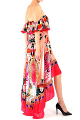 Coral Off Shoulder Ruffle Dress