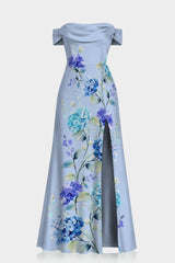 Hydrangea Floral Print Satin Convertible Maxi Dress