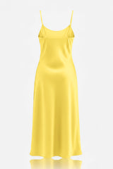 Butter Yellow Satin Slip Dress – Luxury Yellow Satin Midi Dress