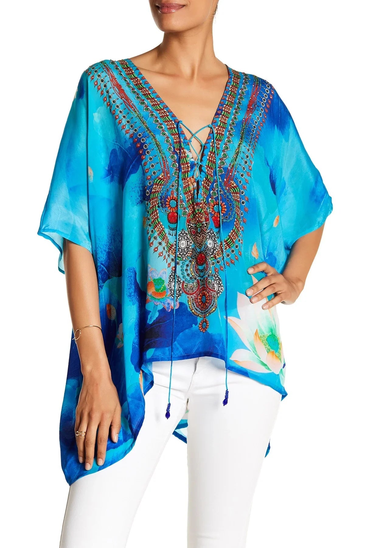 Blue Kaftan Top  in floral print