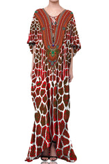 Animal Print Red Kaftan Dress