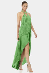 Carmina Mint Green Aesthetic Dress With Long Fringe
