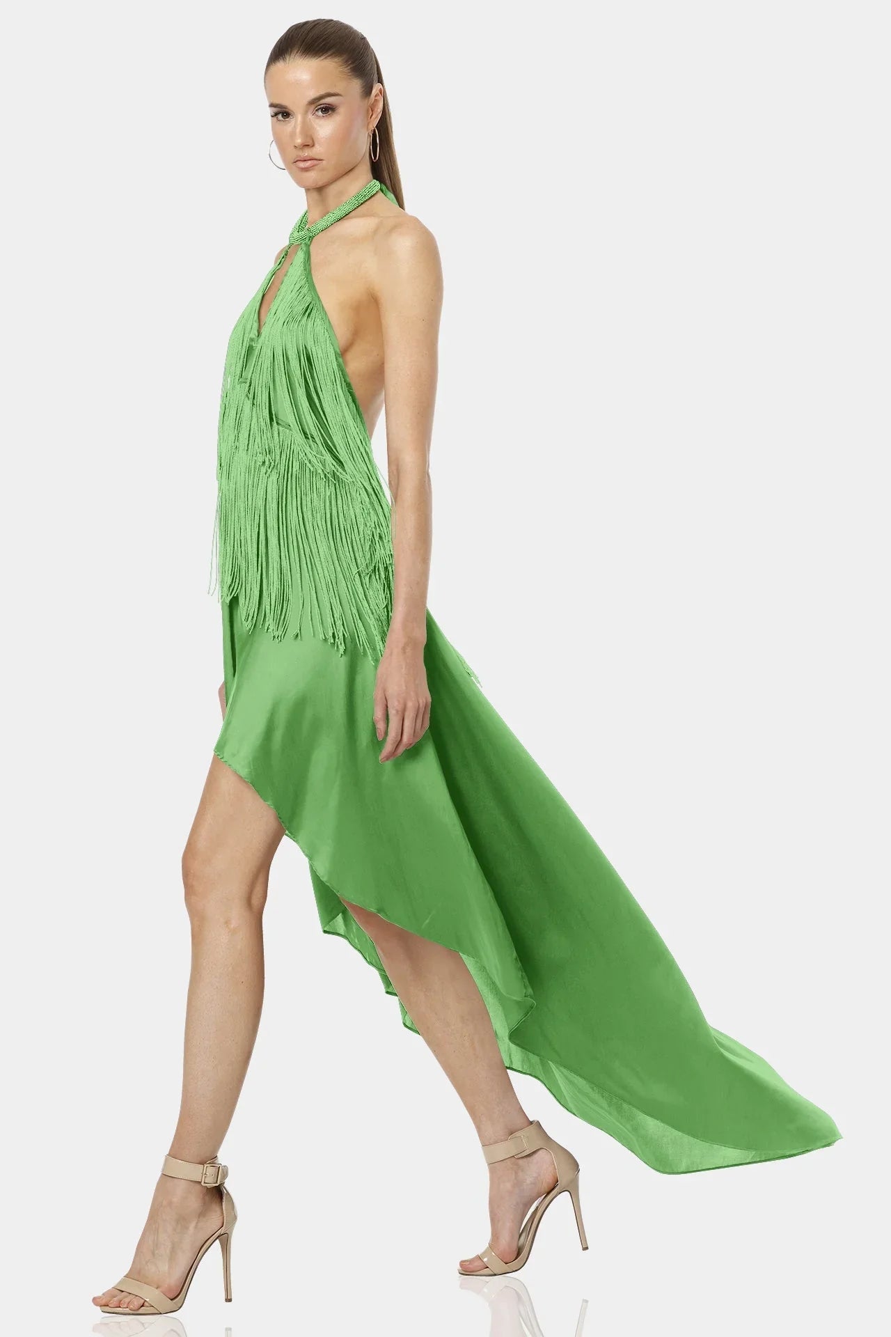 Carmina Mint Green Aesthetic Dress With Long Fringe