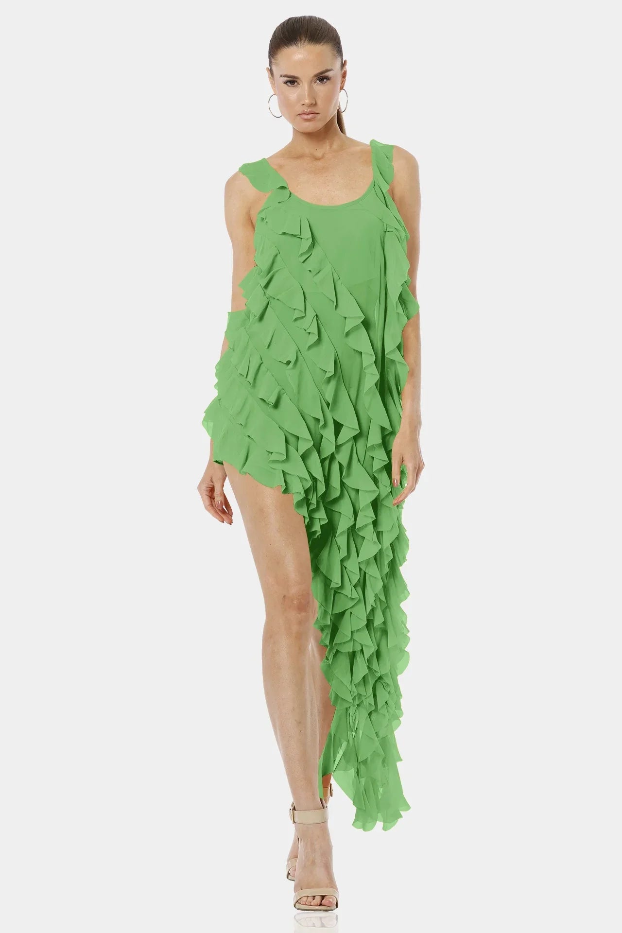 Carmen Mint Green High Low Dress With Ruffles
