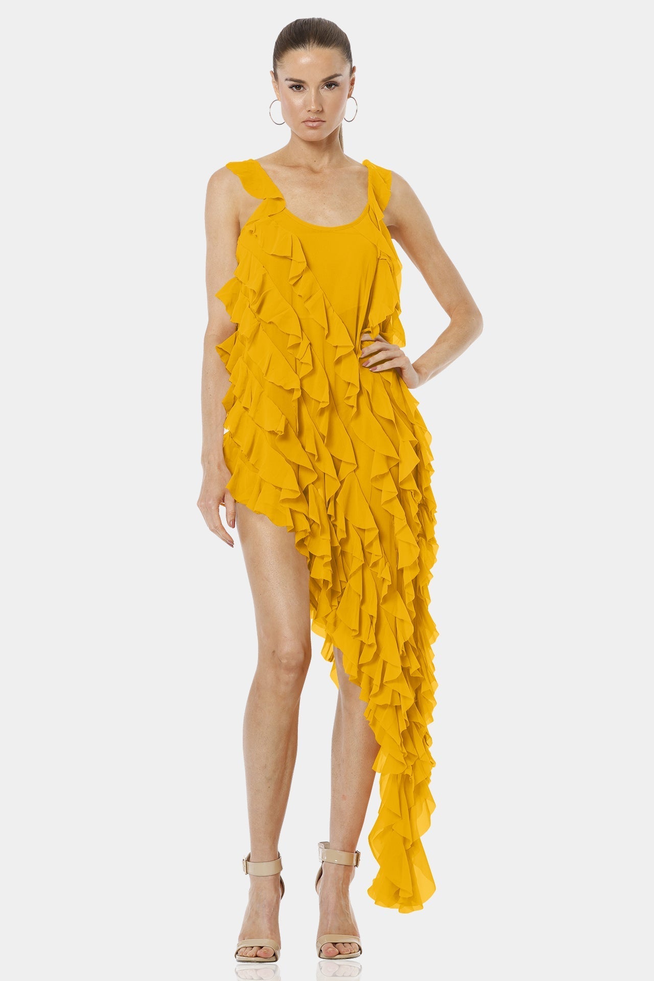 Carmen Mustard Yellow Viscose Silk Chiffon Dress
