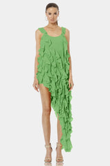 Carmen Mint Green High Low Dress With Ruffles