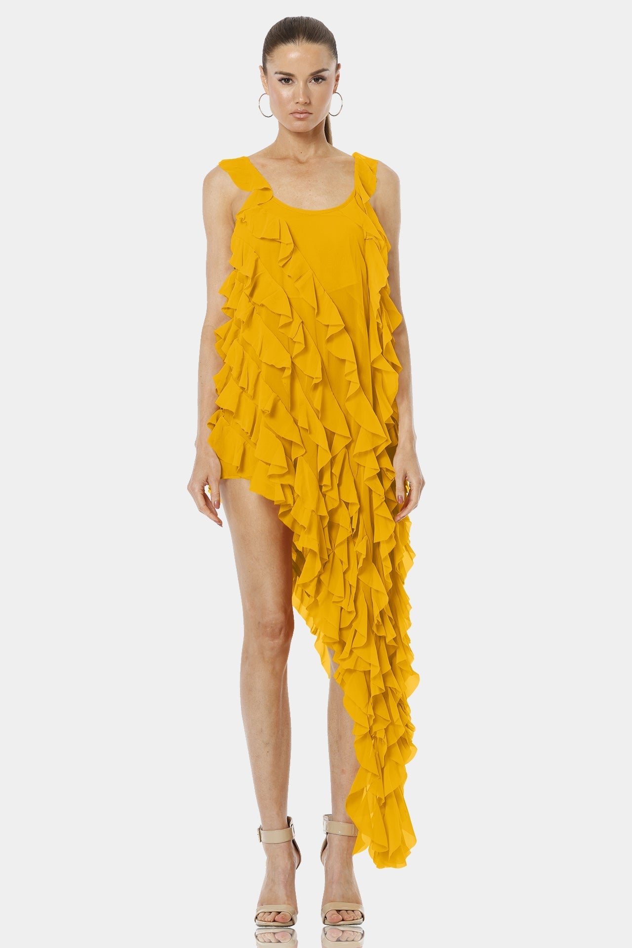 Carmen Mustard Yellow Viscose Silk Chiffon Dress