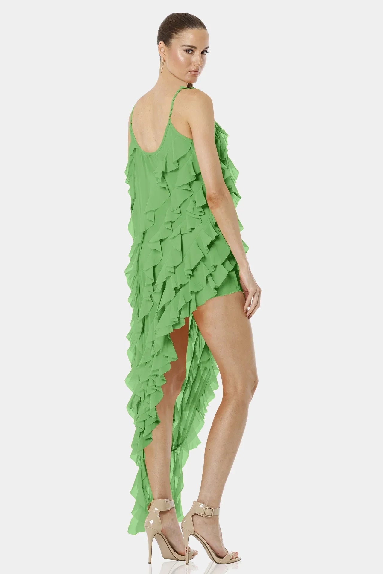 Carmen Mint Green High Low Dress With Ruffles