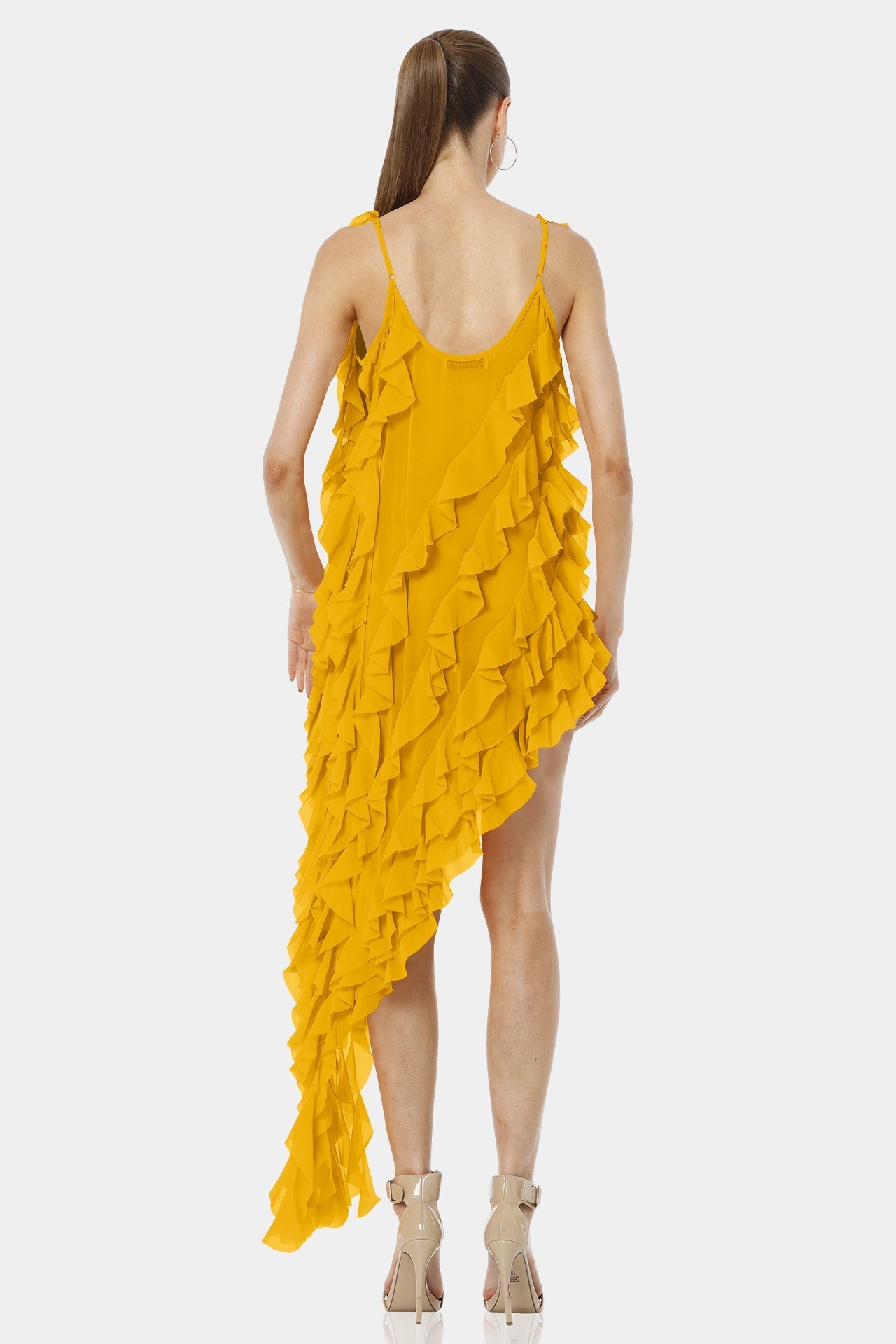 Carmen Mustard Yellow Viscose Silk Chiffon Dress