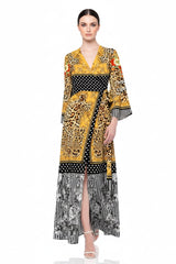Cream Satin Baroque Print Wrap Dress