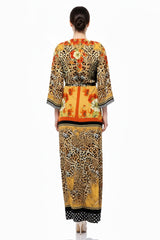 Cream Satin Baroque Print Wrap Dress