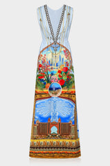 Blue V Neck Maxi Dress