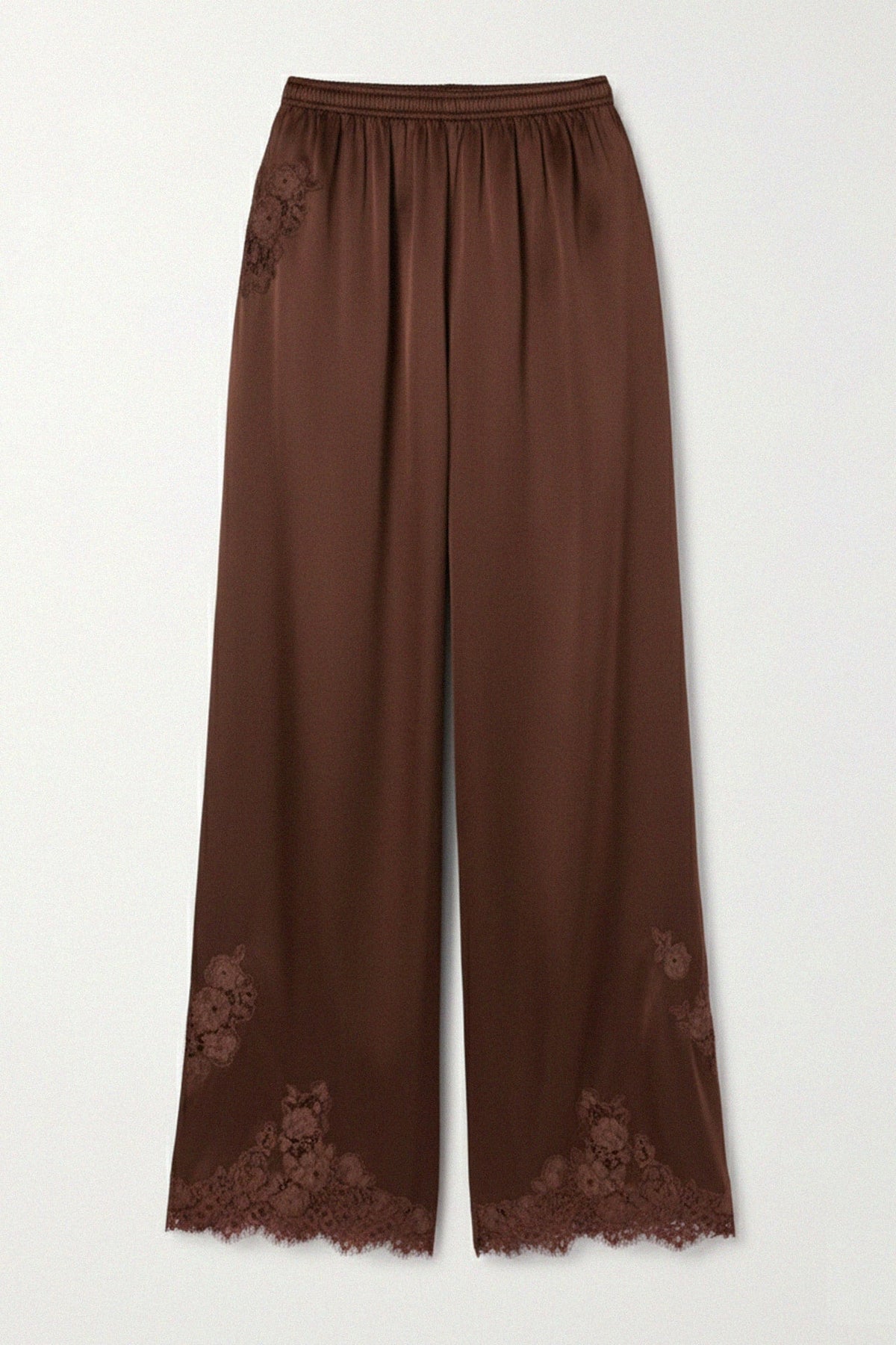 Brown Satin Wide-Leg Pajama Pants