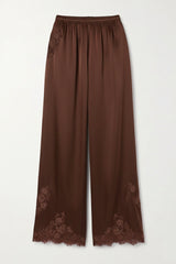 Brown Satin Wide-Leg Pajama Pants