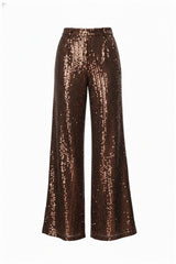 Brown Sequin Flared Party Pants