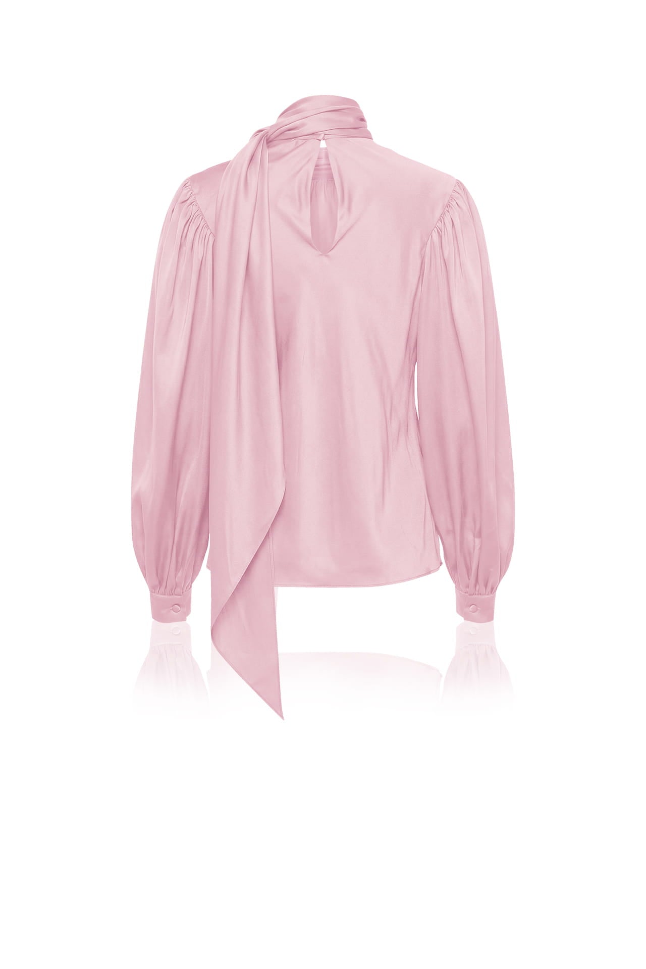 Blush Pink Silk Satin-Twill Tie-Neck Blouse
