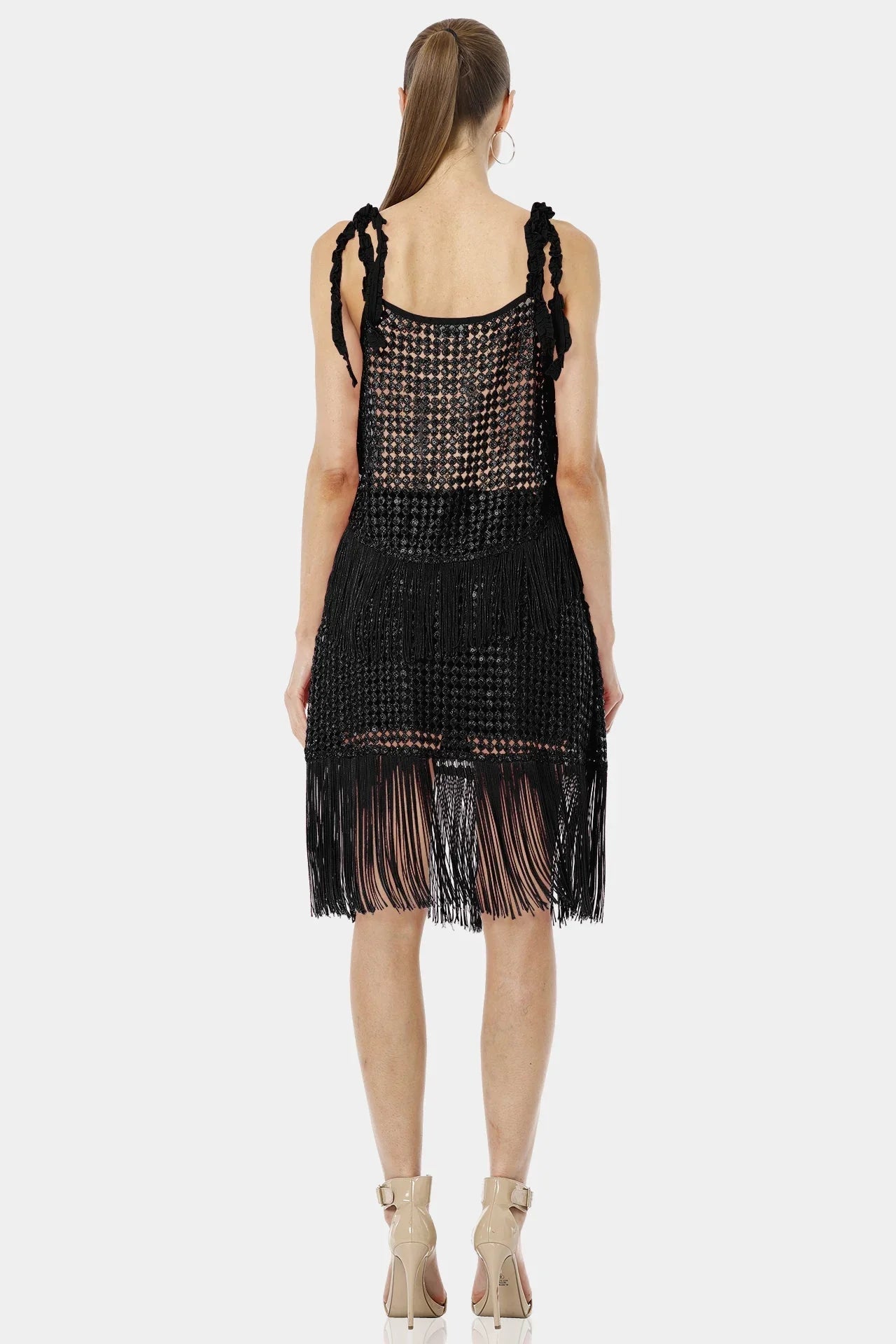 Black Woven Fringe Hem Skirt