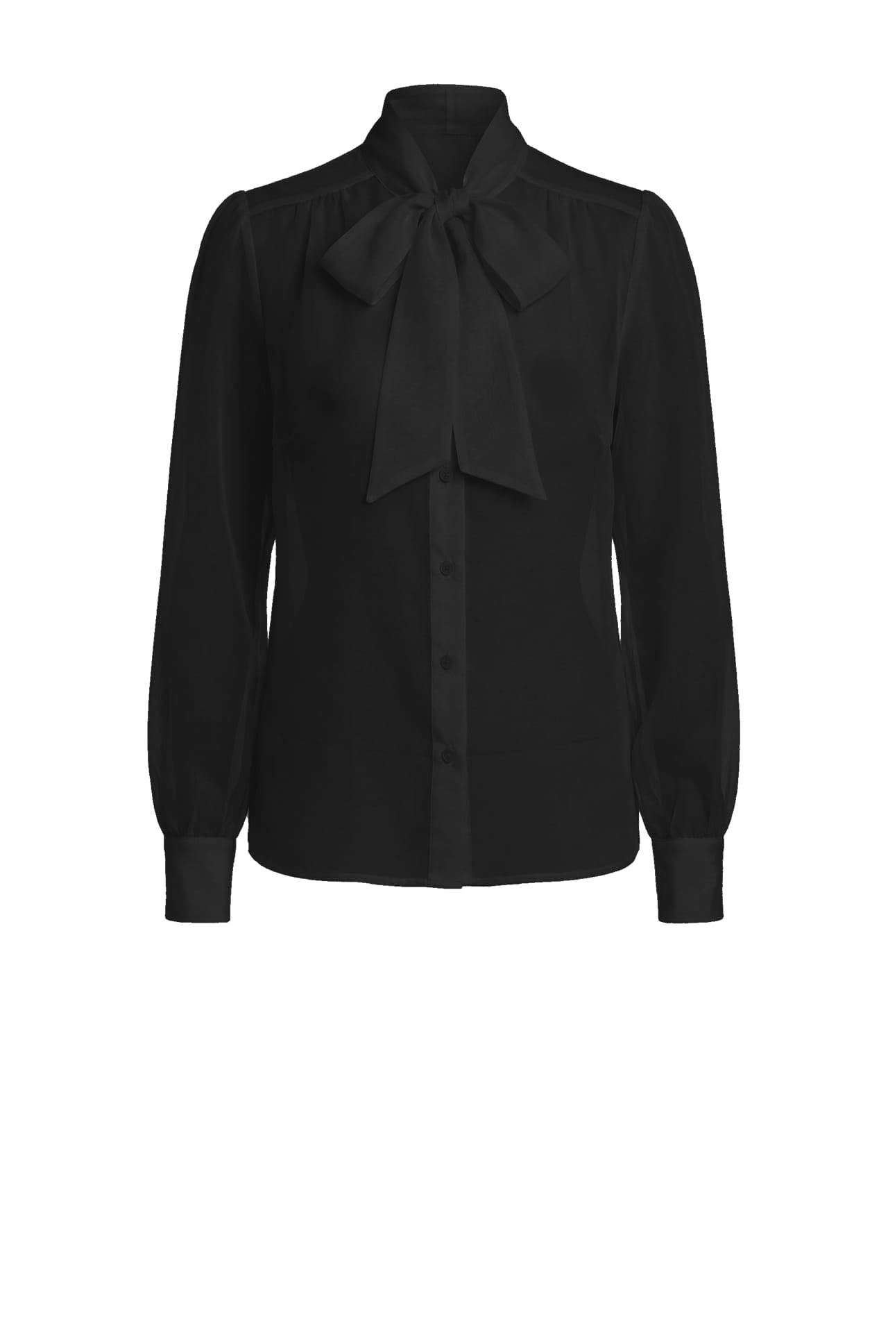 Black Sheer Organza Bow Tie-Neck Shirt