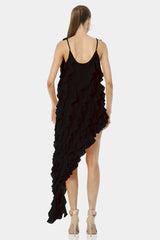 Carmen Short Sleeveless Black Ruffle Dress with Long Overlay
