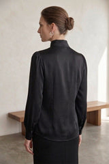 Black Satin Scarf  Tie Neck Blouse