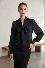 Black Satin Scarf  Tie Neck Blouse