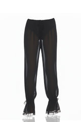 Caviar Black Transparent Chiffon Balloon Leg Pants with Drawstring Lace Hem