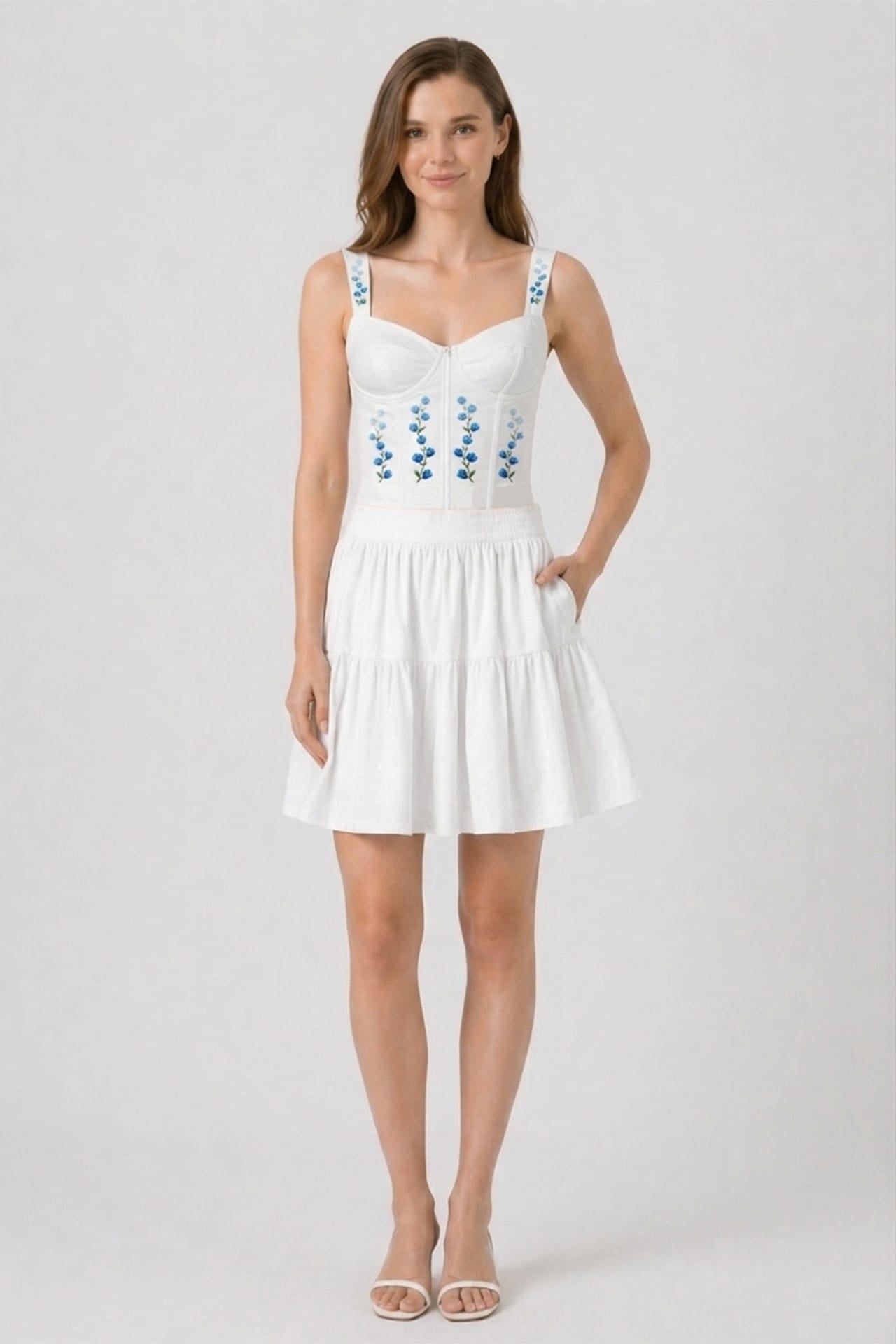 White Floral Bustier Crop Top for Beach Cocktail Nights & Summer Getaway Looks