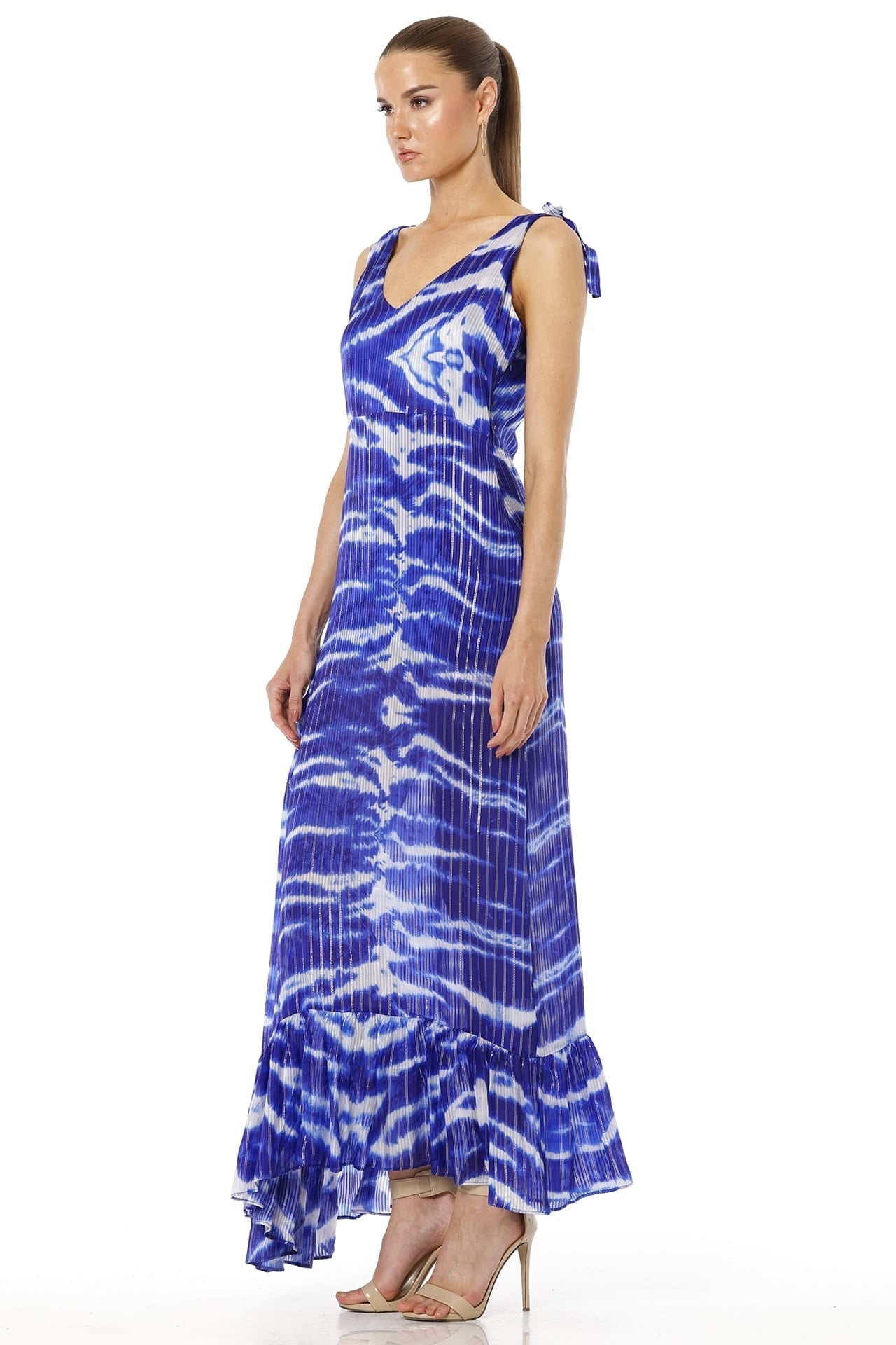 Delphine Blue Long Maxi Dress For Women With Asymmetrical Layers