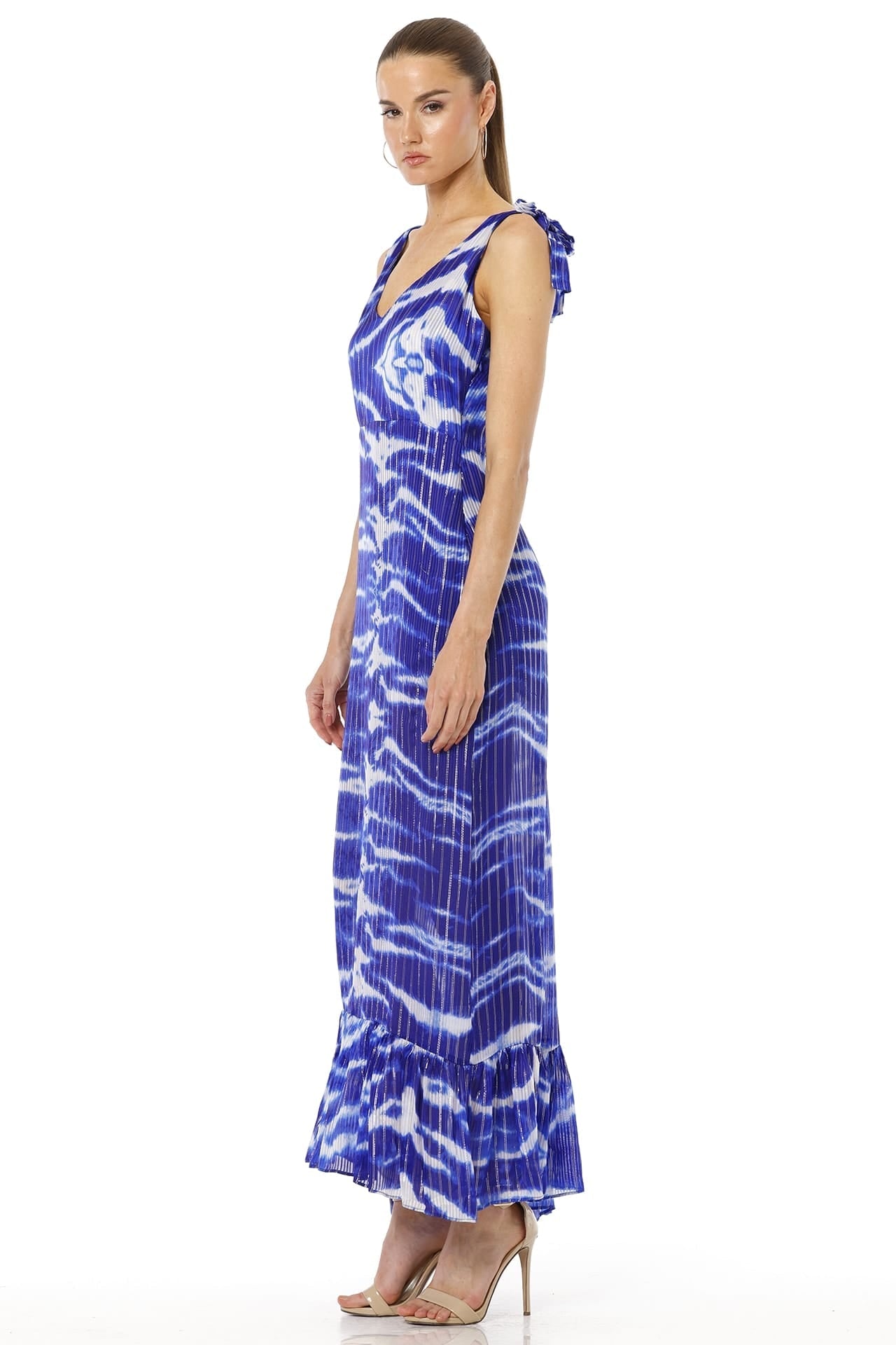 Delphine Blue Long Maxi Dress For Women With Asymmetrical Layers