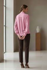 Blush Pink Silk Satin-Twill Tie-Neck Blouse