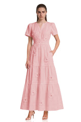 Blush Pink 3D Floral Cotton Maxi Dress for Women – Luxury Wedding Guest Dress